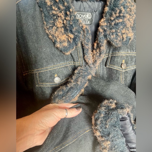 novelti for LINDOR Womens Denim Jean Jacket Size large With Black Brown Faux Fur - Picture 5 of 6